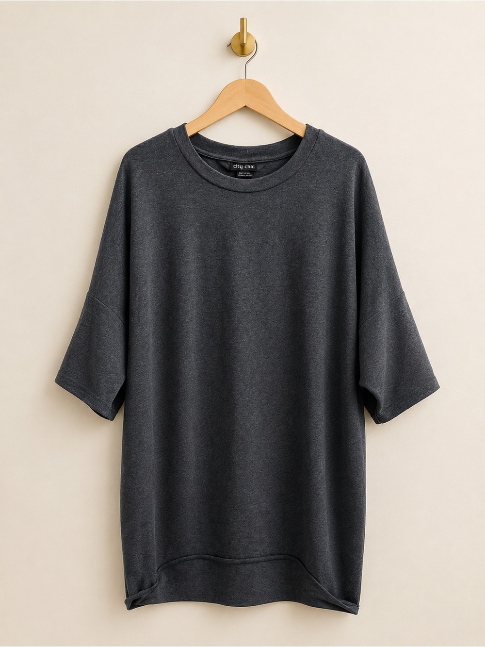 City Chic Charcoal Gray Oversized Tunic Top Size M/18